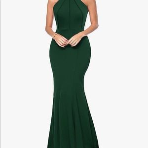 Long green dress. Slit added